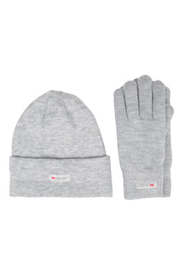 Thinsulate Fleece Lined Womens Hat & Glove Set - Light Grey