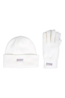Thinsulate Fleece Lined Womens Hat & Glove Set - White