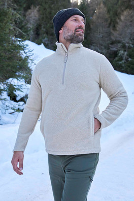Ted Mens Half-Zip Borg Fleece - Beige