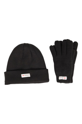 Thinsulate Fleece Lined Kids Hat & Glove Set - Black