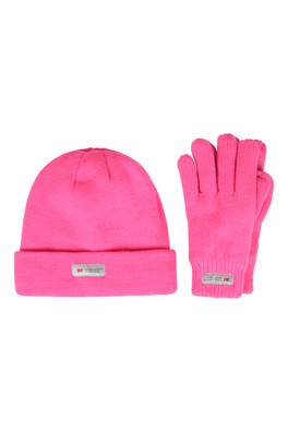 Thinsulate Fleece Lined Kids Hat & Glove Set - Bright Pink