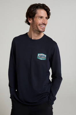 Mountain Badge Mens Long Sleeve Top - Navy