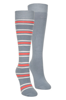 Womens Striped Knee Length Ski Socks 2-Pack - Blue