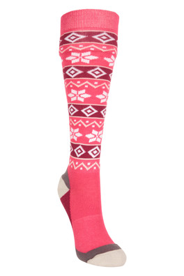 IsoCool Womens Patterned Knee-Length Ski Sock - Dark Pink
