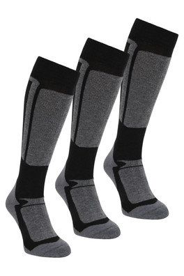 Extreme Thermal Merino Knee Length Ski Sock - 3 Pack - Black