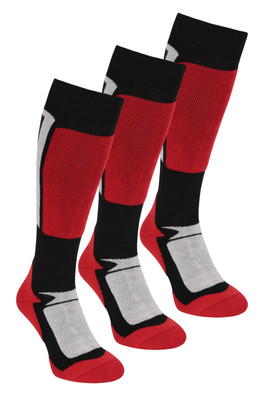 Extreme Thermal Merino Knee Length Ski Sock - 3 Pack - Red