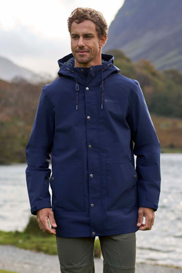 Foxtail Mens Waterproof Long Fleece Lined Jacket - Navy