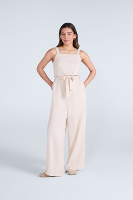 Becca Womens Linen Jumpsuit - Beige