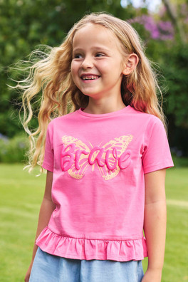 Brave Butterfly Kids Tee - Bright Pink