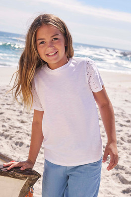 Izzy Kids Broderie Tee - Beige