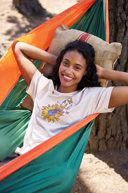 Printed Womens Sunflower Relaxed Fit T-Shirt - Light Beige