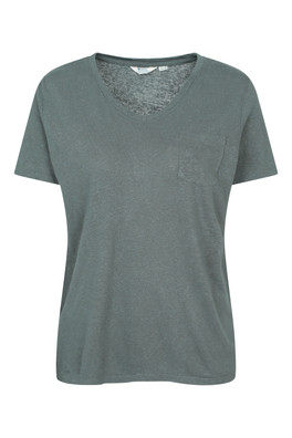 Linen Blend Womens Slub T-Shirt - Khaki