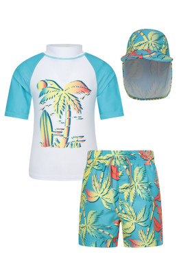 Kids Rash Vest & Short Set with Hat - Blue