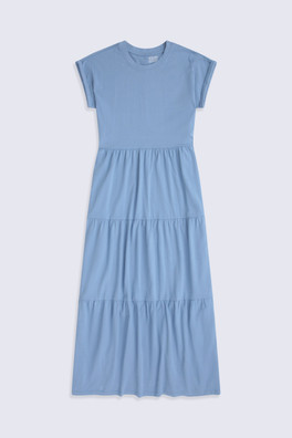 Jersey Womens Maxi Tiered Dress - Corn Blue