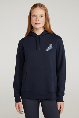 Printed Womens Floating Feather Hoodie - Navy