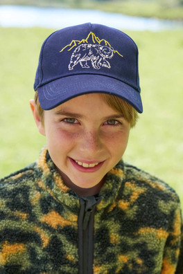 Bear Embroidered Kids Cap - Navy