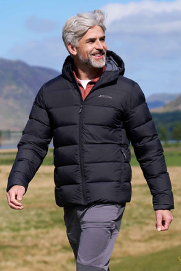 Stratus Mens Packable Hooded Down Jacket - Black