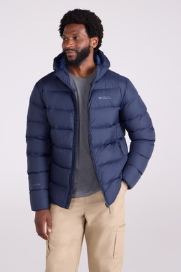 Stratus Mens Extreme Packable Hooded Down Jacket - Navy
