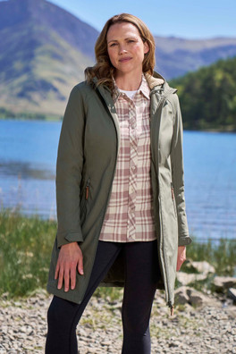 Iona Womens Borg Lined Longline Soft Shell - Khaki