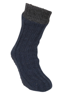 Fur Lined Grippy Slipper Socks - Navy