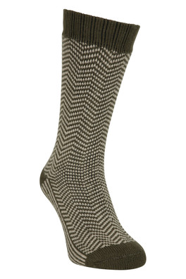 Chevron Cosy Socks - Khaki
