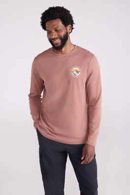 Circle Mountain Sunset Graphic Long Sleeve T-Shirt - Burgundy