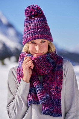 Multi Colour Womens Chunky Knitted Scarf - Dark Purple