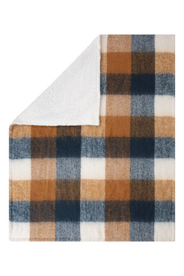 Borg Lined Check Blanket - Navy