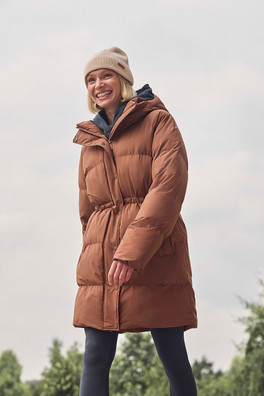 Maggie Womens Waisted Baffle Coat - Rust