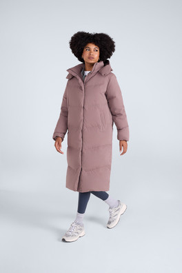 Tess Womens Long Line Down Jacket - Taupe