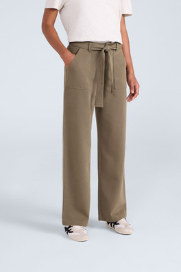 High Waisted Womens Straight Leg Trousers - Khaki