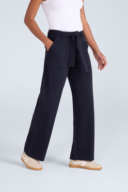 High Waisted Womens Straight Leg Trousers - Navy
