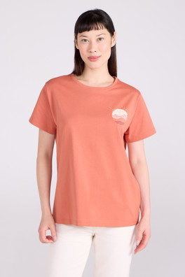 Printed Womens Mountain Bird Loose Fit T-Shirt - Burnt Orange