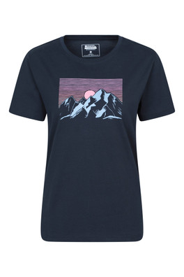 Printed Womens Tech Mountain Loose Fit T-Shirt - Navy