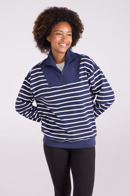 Naiper Womens Zip Neck Drop Shoulder Sweatshirt - Navy