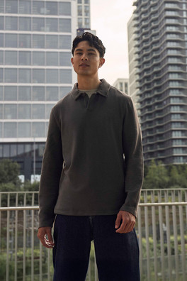 Ollie Mens Long Sleeve Polo - Khaki