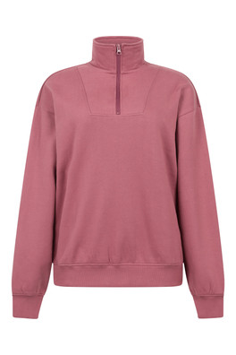 Naiper Womens Zip Neck Drop Shoulder Sweatshirt - Pink