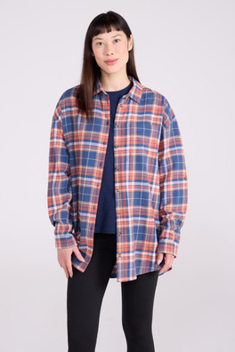 Elm Brushed Flannel Relaxed Fit Long Sleeve Womens Shirt - Navy