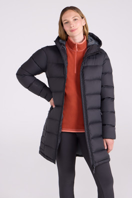 Stratus Extreme Womens Long Packable Down Jacket - Black