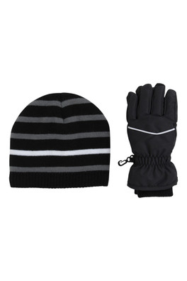 Isotherm Kids Fur Lined Hat & Snow Glove Set - Black