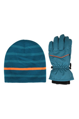Isotherm Kids Fur Lined Hat & Snow Glove Set - Blue