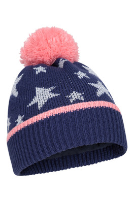 Star Kids Fleece Lined Pom Beanie - Navy