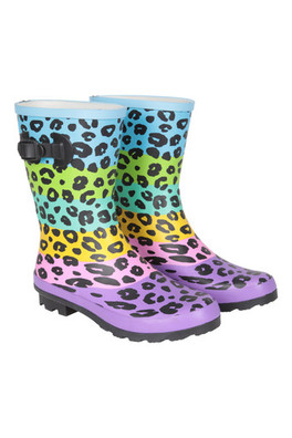 Mid Height Womens Printed Rubber Wellie - Bright Blue