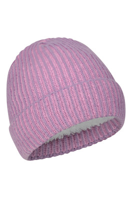 Isotherm Ribbed Kids Fur Lined Beanie - Purple