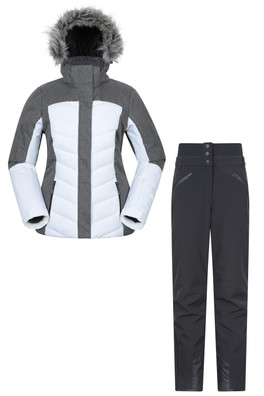 Womens Padded Ski Jacket & Pant Set - White
