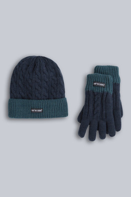 Kids Fur Lined Hat & Glove Set - Navy