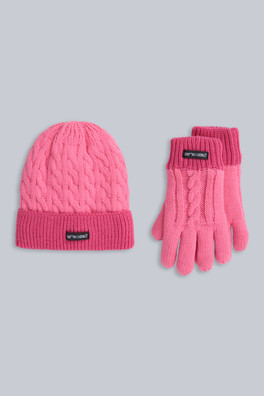 Kids Fur Lined Hat & Glove Set - Pink