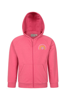 Rainbow Heart Kids Graphic Full Zip Hoodie - Dark Pink