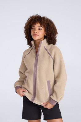 Bonnie Womens Trim Borg Jacket - Dark Beige