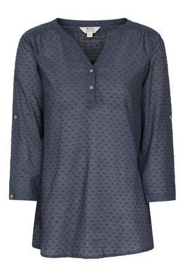 Petra Swiss Dobby Womens 3/4 Sleeve Shirt - Dark Blue